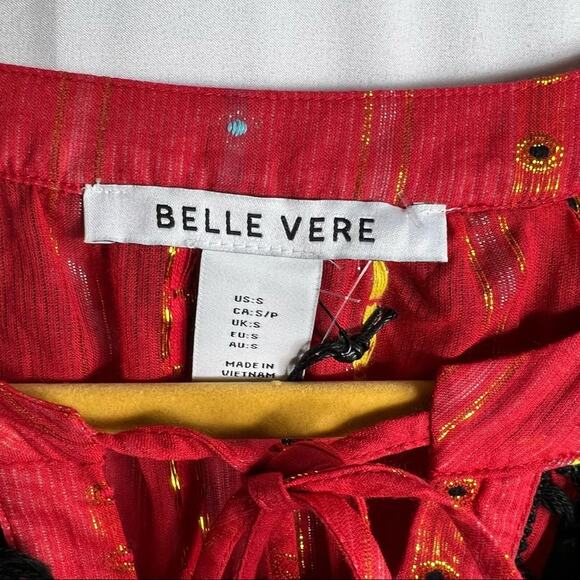 BELLE VERE Red Romaine Blouse with Tassels NWT in Small - Picture 3 of 7